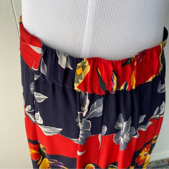 Silk Maxi Skirt Size Large FUDA Vintage Vibrant Red Yellow Blue Floral Tropical - Picture 10 of 16